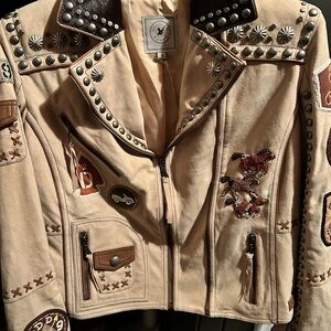 Double D Ranch Beige Leather Jacket Medium